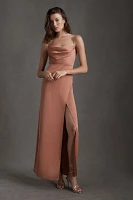 BHLDN Remy Cowl-Neck Faux-Wrap Satin Gown