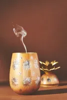 Etched Glass Woody Ambered Topaz Pineapple Candle