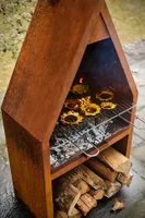 Weathering Steel Outdoor Fireplace with Grill