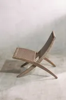 Folding Teak + Wicker Armless Chair