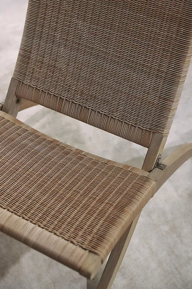 Folding Teak + Wicker Armless Chair