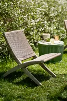 Folding Teak + Wicker Armless Chair