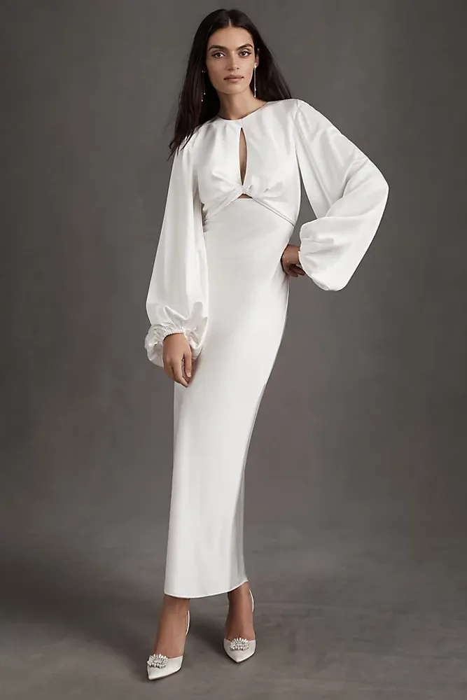 Significant Other Demi Long Sleeve Open-Back Midi Dress