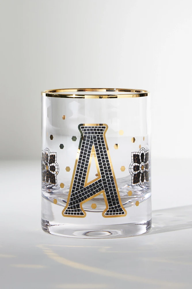 Bistro Tile Monogram Old Fashioned Glass
