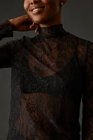 By Anthropologie Lace Layering Turtleneck Top