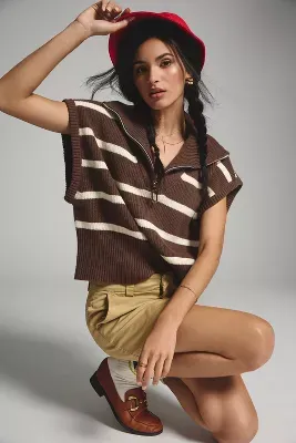 Striped Quarter-Zip Vest