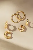 Set of Three Twisted Metal Huggie Earrings