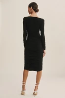 Norma Kamali Tara Long-Sleeve Deep-V Ruched Stretch Jersey Midi Dress