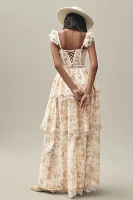 V. Chapman Jolie Corset Ruffle Lace Maxi Gown