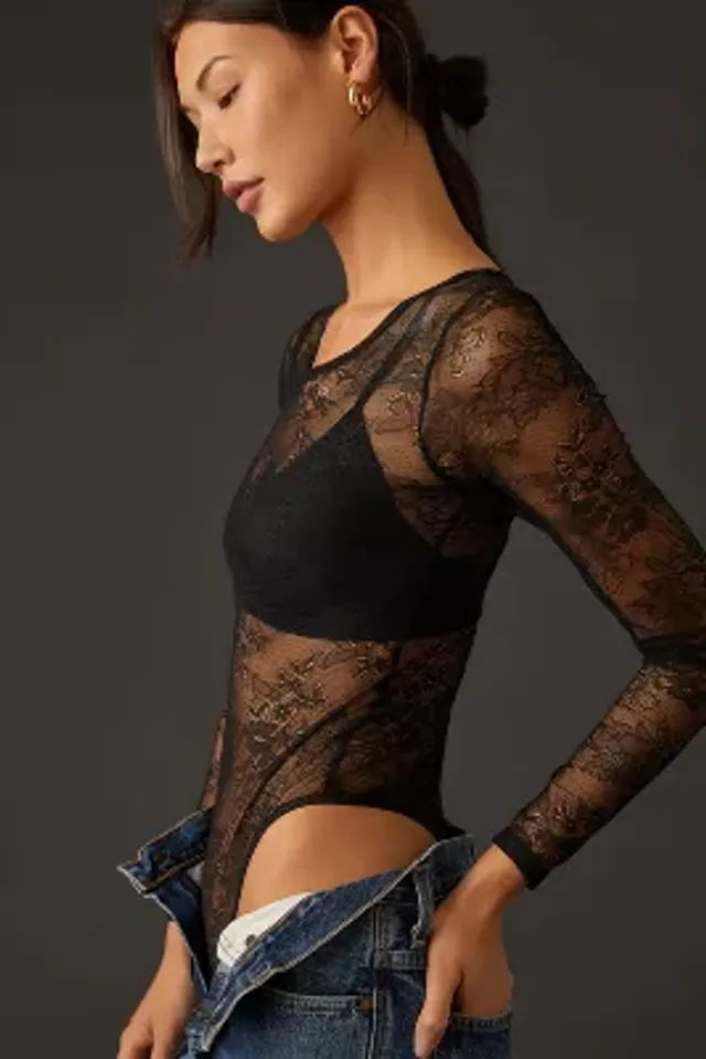 Pilcro Sheer Lace Bodysuit