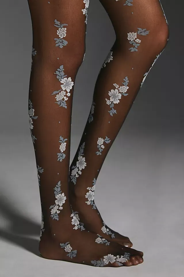 Hot Topic Black Rose Sheer Mesh Tights