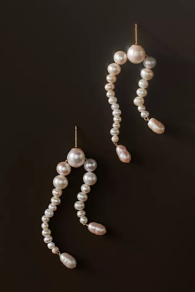Two Tiered White Keshi Pearl Earrings by Chan Luu | Gold/White Pearl