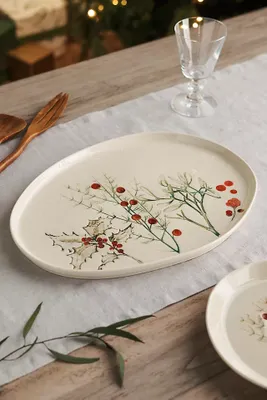 Holly Debossed Ceramic Serving Platter