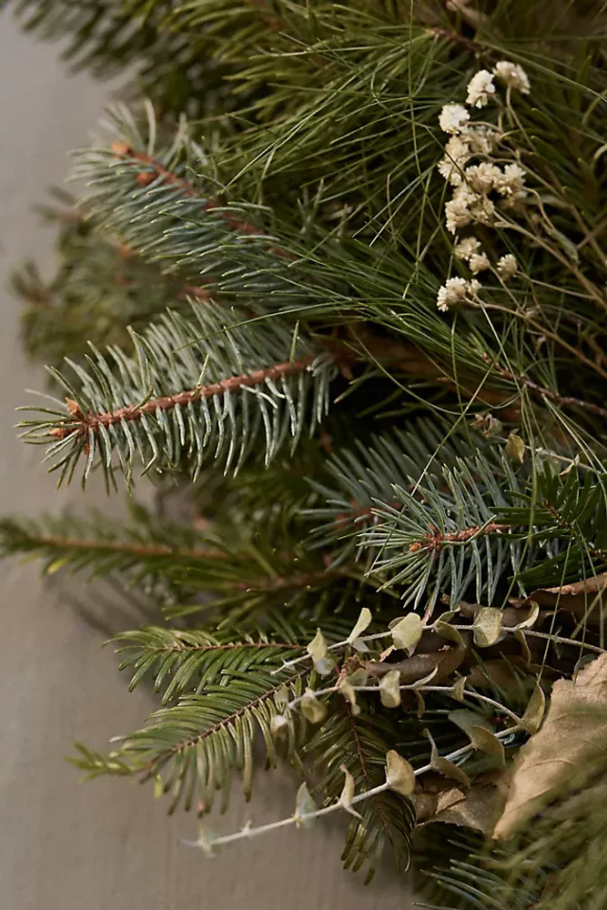 Fresh Noble Fir, Eucalyptus + Pearly Everlasting Wreath