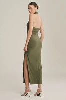 Norma Kamali Halter Turtleneck Side-Slit Stretch Jersey Midi Dress