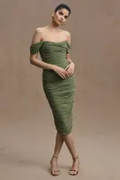 Norma Kamali Walter Off-Shoulder Ruched Midi Dress