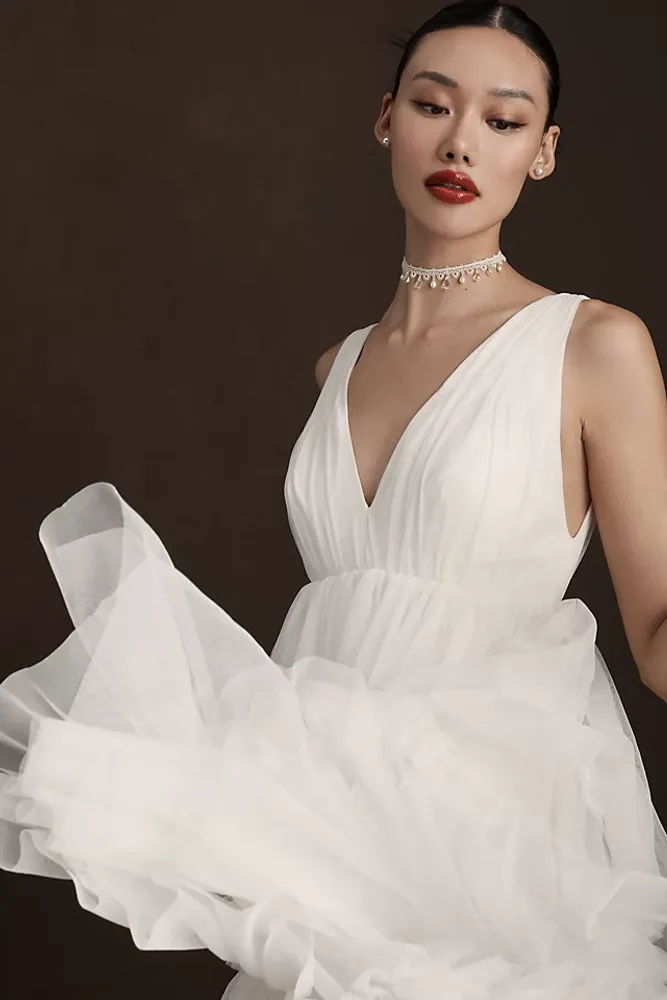 BHLDN Tinka Tiered V-Neck Tulle Wedding Gown