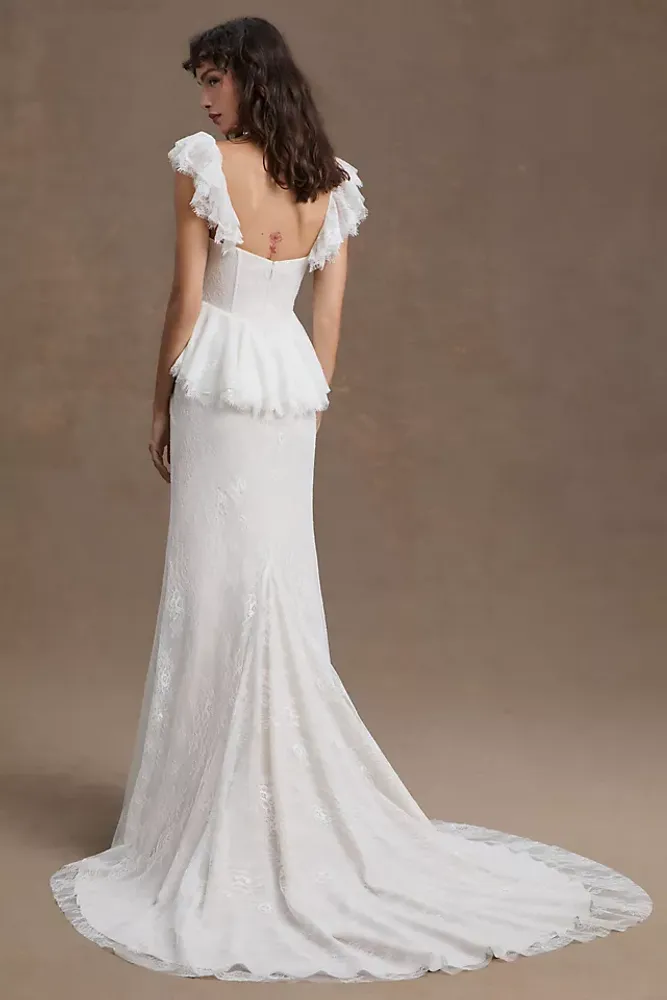 BHLDN Marguerite Peplum Corset Lace Wedding Gown