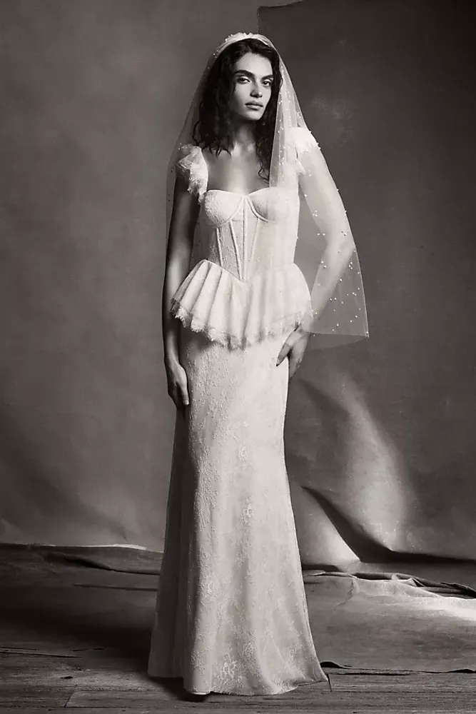 BHLDN Marguerite Peplum Corset Lace Wedding Gown