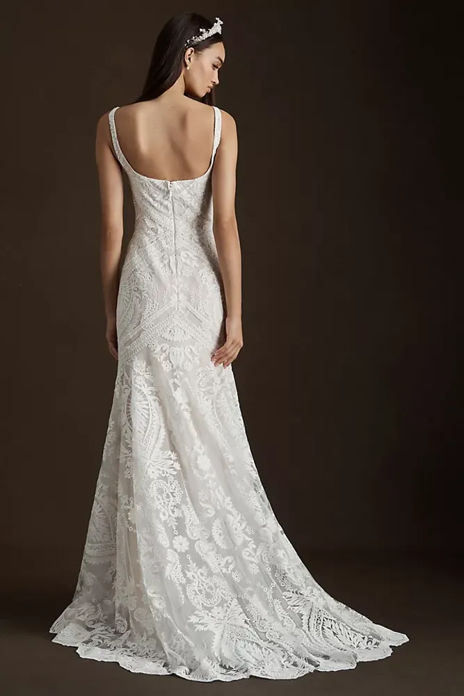 Wtoo by Watters Valette Square-Neck Lace Wedding Gown