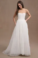Watters Magali Strapless Pleated Mesh Wedding Gown