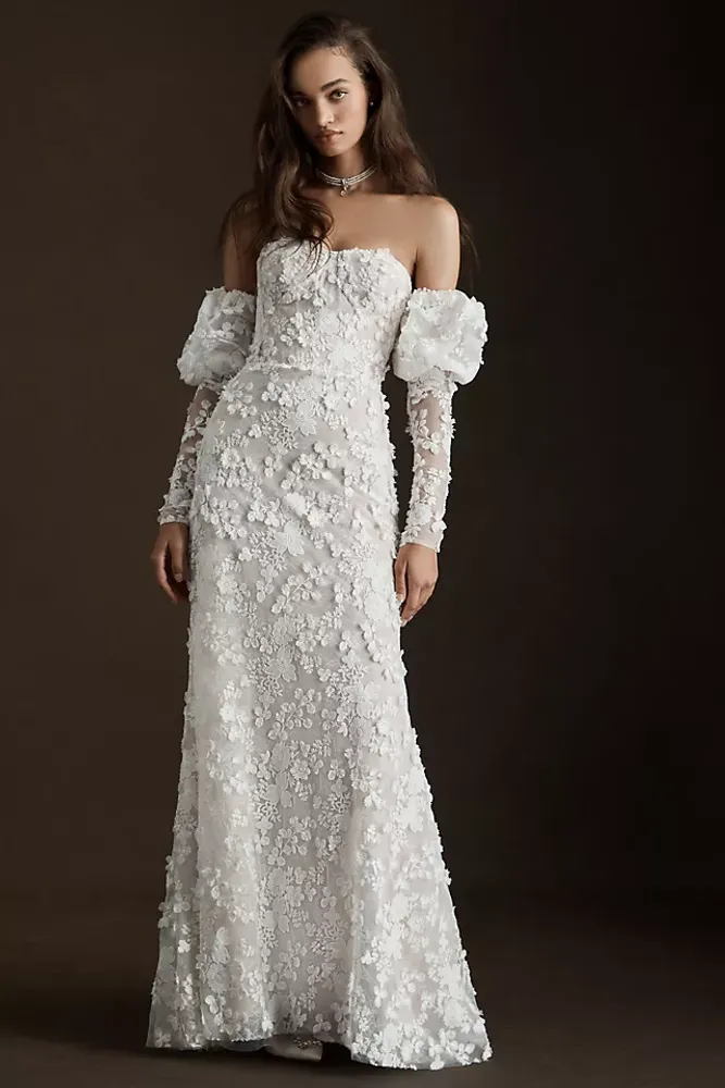 Willowby by Watters Cecilia Convertible-Sleeve Corset Lace Wedding Gown