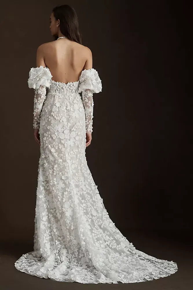 Willowby by Watters Lilia Puff-Sleeve Lace Empire Wedding Gown