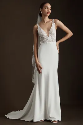 Wtoo by Watters Skylar V-Neck Floral Lace A-Line Wedding Gown