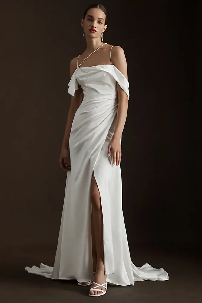 Willowby by Watters Lia Asymmetrical Ruched Silk Wedding Gown