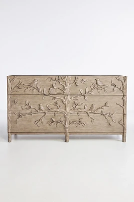 Handcarved Ornithology Six-Drawer Dresser