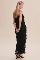 BHLDN Jia Bias-Cut Ruffled V-Neck Gown