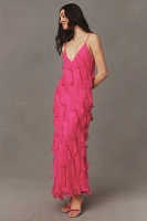 BHLDN Jia Bias-Cut Ruffled V-Neck Gown