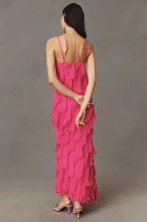 BHLDN Jia Bias-Cut Ruffled V-Neck Gown