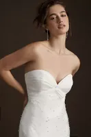 Savannah Miller Angeline Strapless Pearl Overlay Wedding Gown