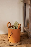 Folding Leather Basket, Cylinder