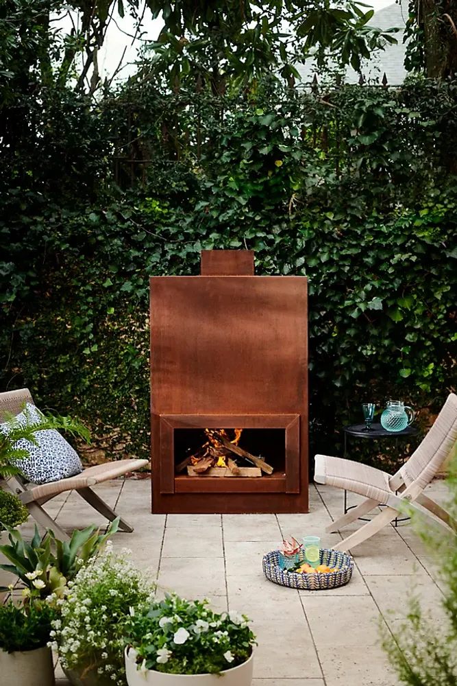 Weathering Steel Planed Outdoor Fireplace