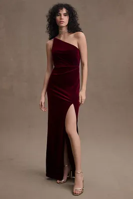 Jenny Yoo Giavonna One-Shoulder Stretch Velvet Gown