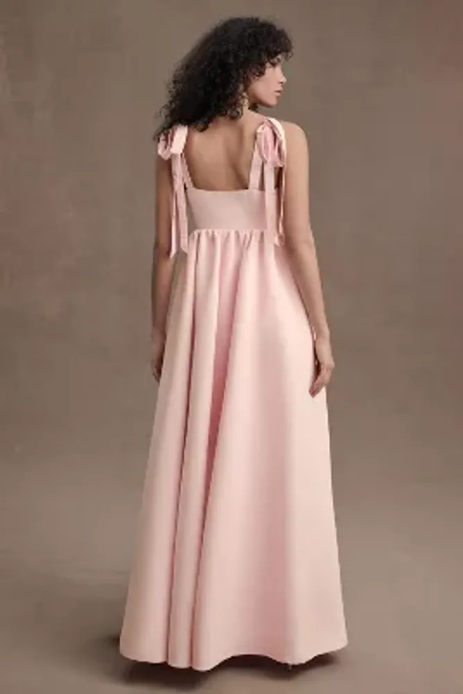 BHLDN Elanor Shoulder-Tie V-Neck Taffeta A-Line Gown