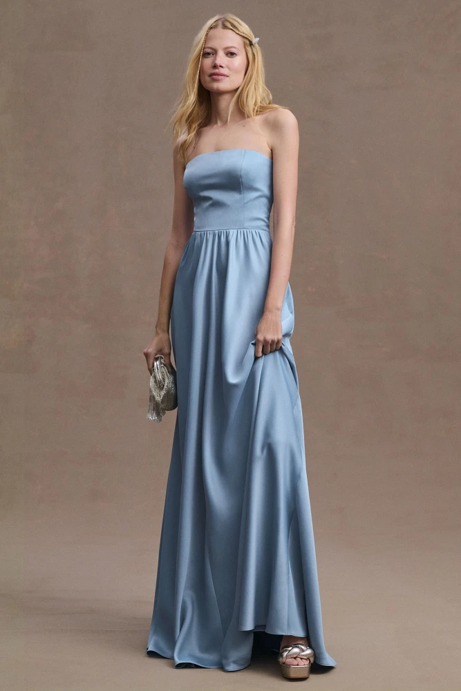 BHLDN Elsie Straight-Neck Satin A-Line Gown