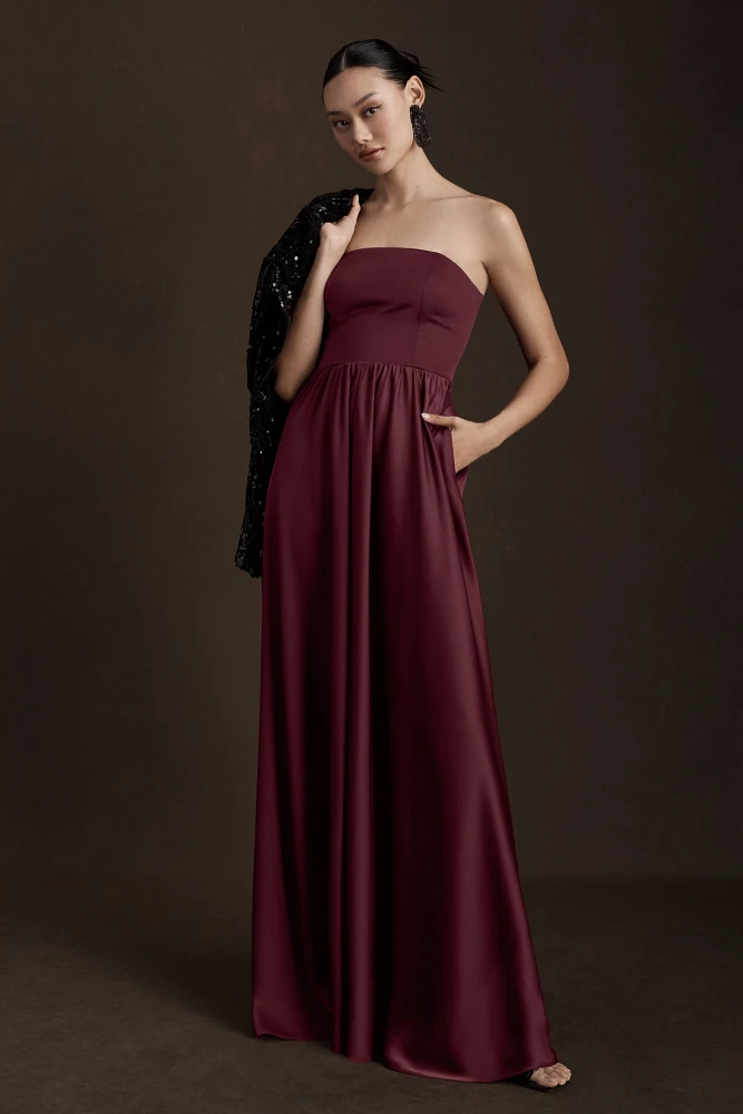 BHLDN Elsie Straight-Neck Satin A-Line Gown