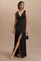 BHLDN Piper V-Neck Side-Slit Satin Gown