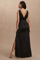 BHLDN Piper V-Neck Side-Slit Satin Gown