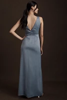 BHLDN Piper V-Neck Side-Slit Satin Gown