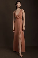 BHLDN Piper V-Neck Side-Slit Satin Gown