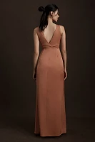 BHLDN Piper V-Neck Side-Slit Satin Gown