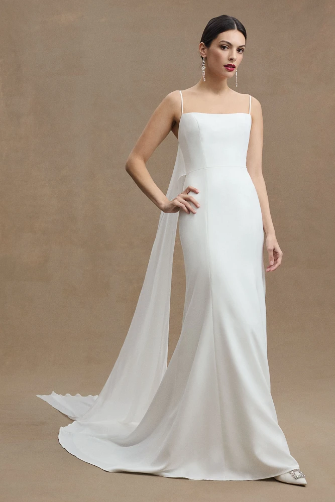 Jenny Yoo Cami Stretch-Crepe Fit & Flare Wedding Gown