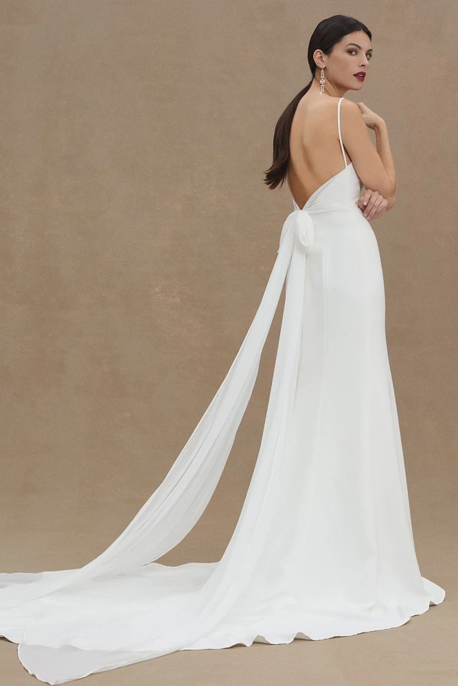 Jenny Yoo Cami Stretch-Crepe Fit & Flare Wedding Gown