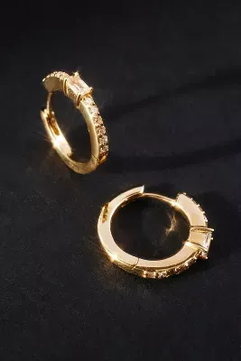 14k Gold Baguette Huggie Earrings