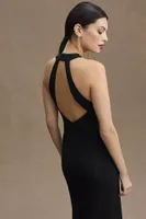 BHLDN Lennox Halter Open-Back Side-Slit Stretch Crepe Gown