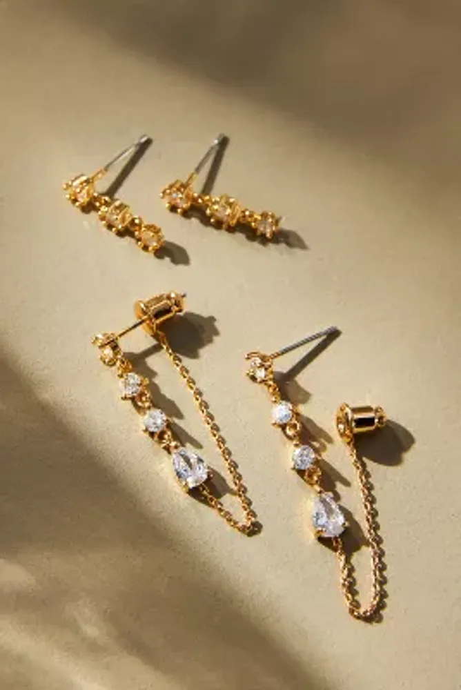 Set of Two Crystal Chain Earrings